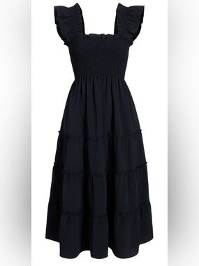 NWT Hill House Ellie Nap Dress Black XS Smocked Ruffle Tiered Maxi